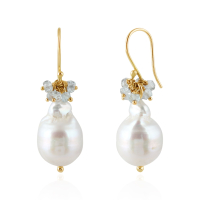 Pearl and Aquamarine Hanging earrings model E010176